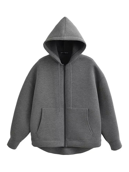 Dames Winterjas Grijze Lange Capuchon Ritsjas Comfortabel