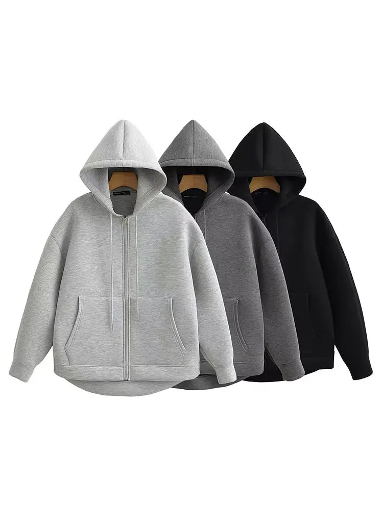 Dames Winterjas Grijze Lange Capuchon Ritsjas Comfortabel