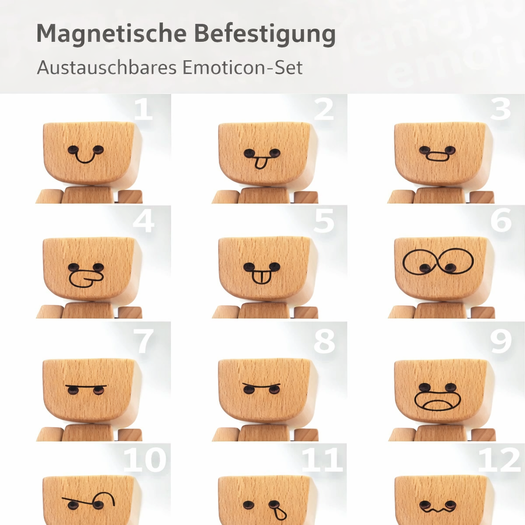 Houten Decoratiefiguur met Wippende Beweging en 12 Magnetische Gezichten