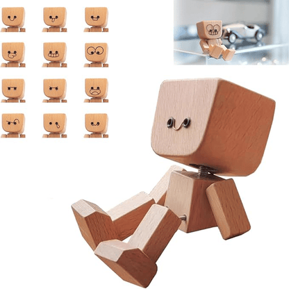 Houten Decoratiefiguur met Wippende Beweging en 12 Magnetische Gezichten