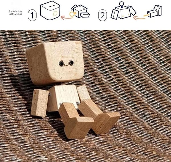 Houten Decoratiefiguur met Wippende Beweging en 12 Magnetische Gezichten