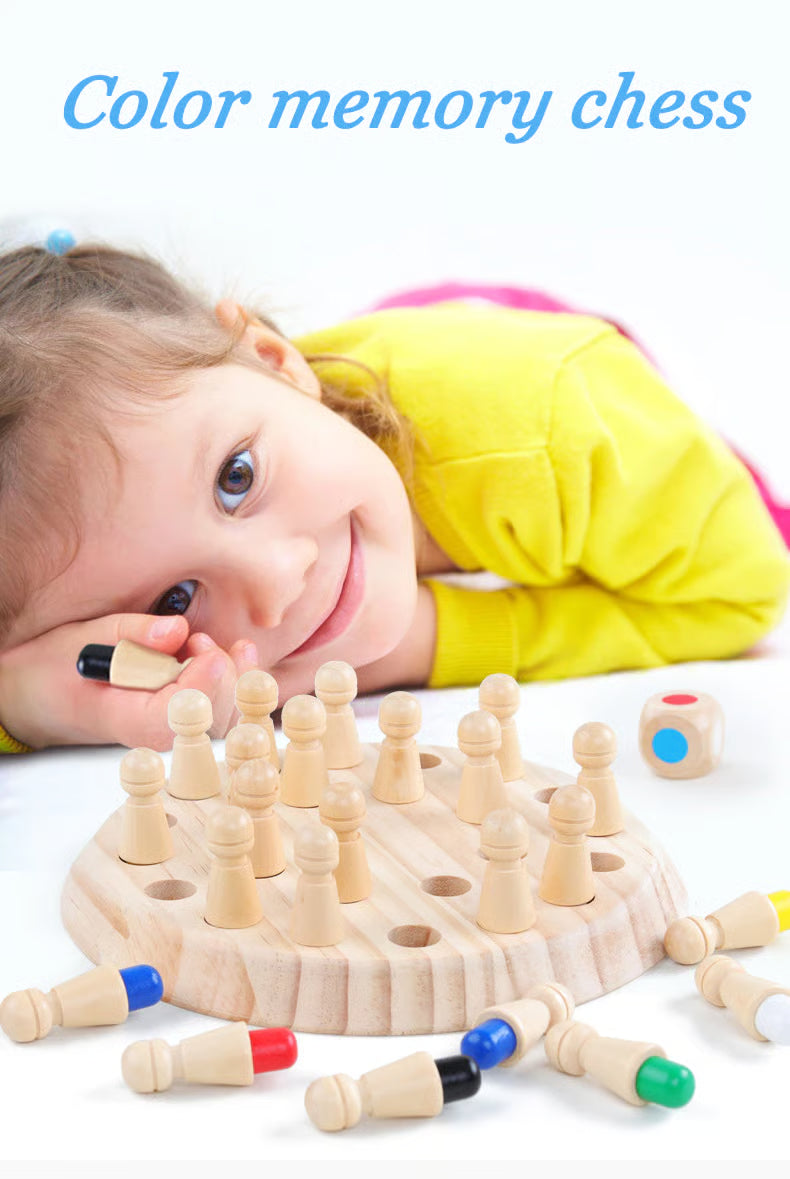 Houten Memory-Schaakspel – Educatief Denkspel voor Geheugen en Concentratie bij Kinderen – Handgemaakt Strategiespel met Natuurlijke Materialen en Veilige Verf – Perfecte Familie Spelactiviteit