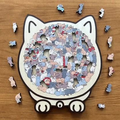 Houten Puzzel Kat Morandi 135 Stukjes 23,7x21,8cm Decoratief Ontspanning Volwassenen Katvorm Sfeervol Schermvrij Cadeau Woonkamer