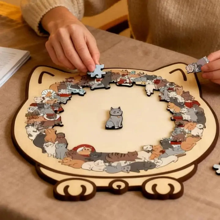 Houten Puzzel Kat Morandi 135 Stukjes 23,7x21,8cm Decoratief Ontspanning Volwassenen Katvorm Sfeervol Schermvrij Cadeau Woonkamer