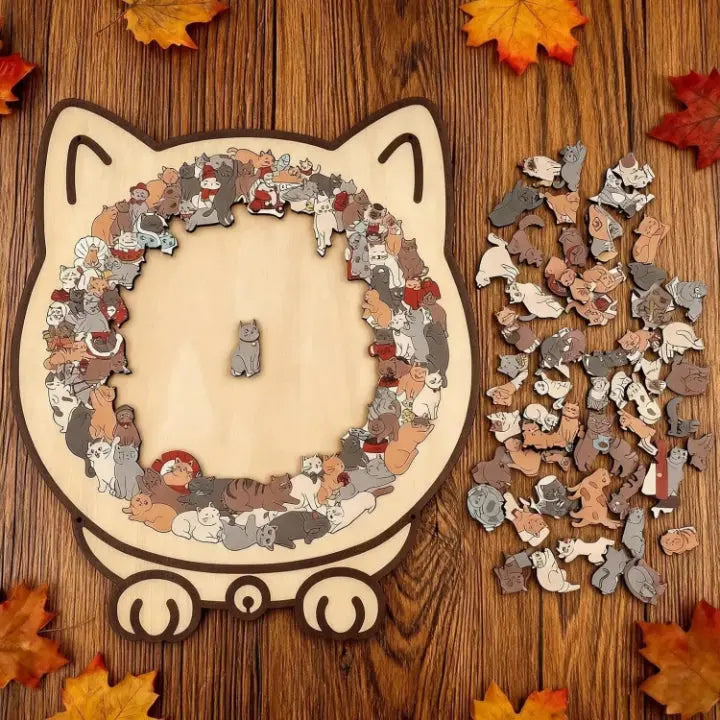 Houten Puzzel Kat Morandi 135 Stukjes 23,7x21,8cm Decoratief Ontspanning Volwassenen Katvorm Sfeervol Schermvrij Cadeau Woonkamer