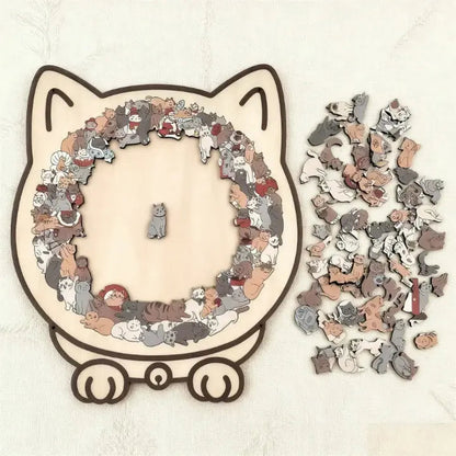 Houten Puzzel Kat Morandi 135 Stukjes 23,7x21,8cm Decoratief Ontspanning Volwassenen Katvorm Sfeervol Schermvrij Cadeau Woonkamer