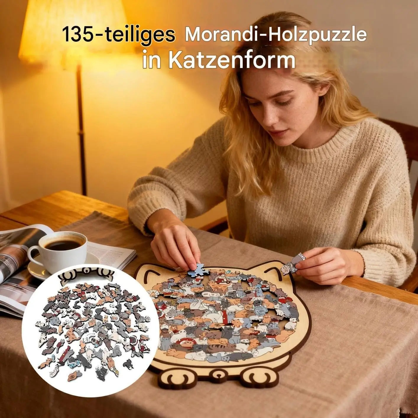 Houten Kattenpuzzel 135 Stukjes – Mooi Decoratief Legpuzzel voor Ontspanning en Interieur