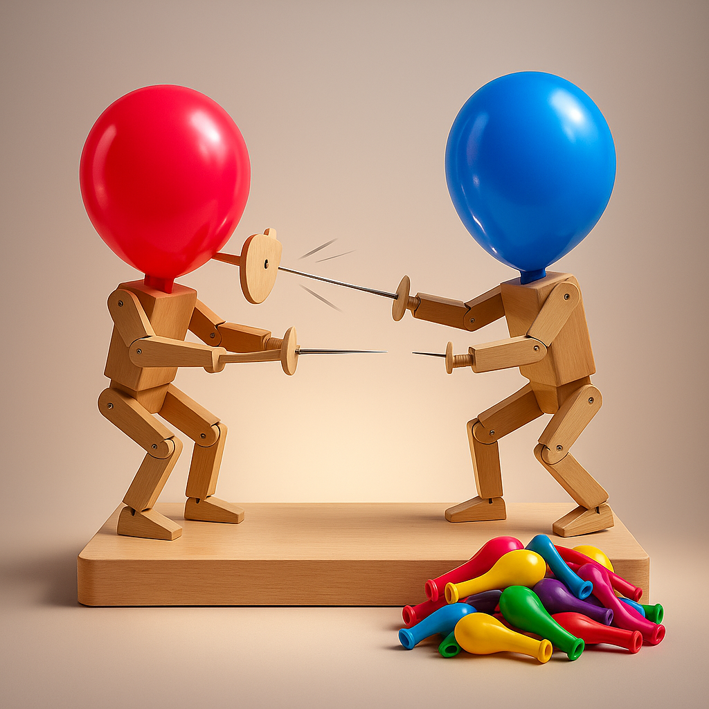 Houten Schermspel met Ballon Gevechten voor Kinderen en Familie | Speels Duelspel met Handgemaakte Houten Poppetjes | Reactiespel voor Feestjes en Verjaardag