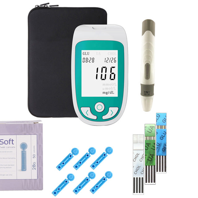 Multifunctionele Gezondheidsmeter 3-in-1 Thuistester Cholesterol Glucosewaarde Urinezuur Digitale Bloedsuikermeter Snelle Zelftest
