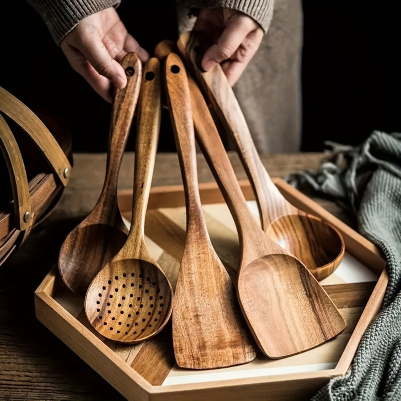 Sansoti Oakline | Houten Keukengerei Set 5-Delig – Luxe & Duurzaam Kookgerei