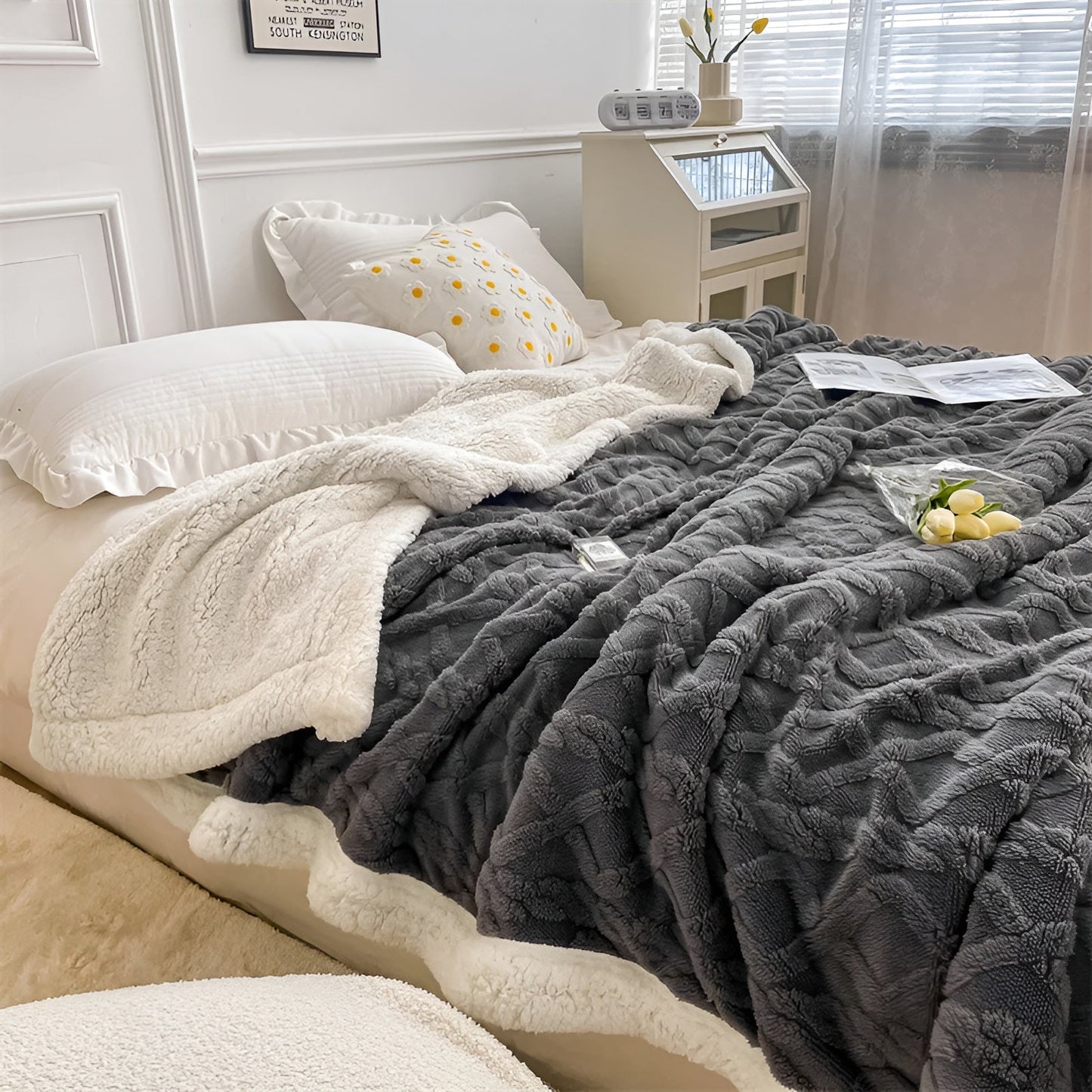 Fleecedeken Tweezijdig Polyester Grijs Wit Bank Bed Warm Deken 100x150 150x200 200x230 cm Zacht Plaid Winterdeken Sherpa Deken