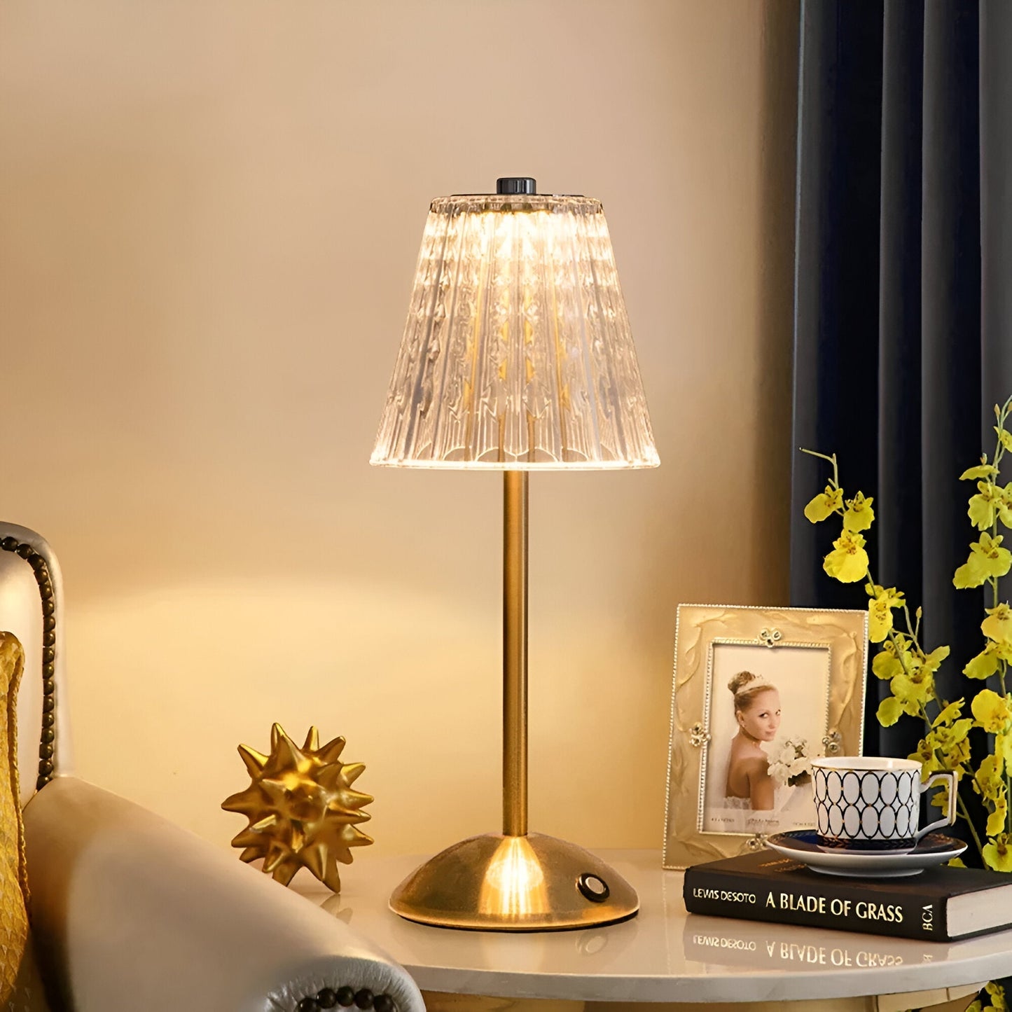 Draadloze Vintage Tafellamp met Glas – Oplaadbare Sfeerverlichting voor Woonkamer & Slaapkamer