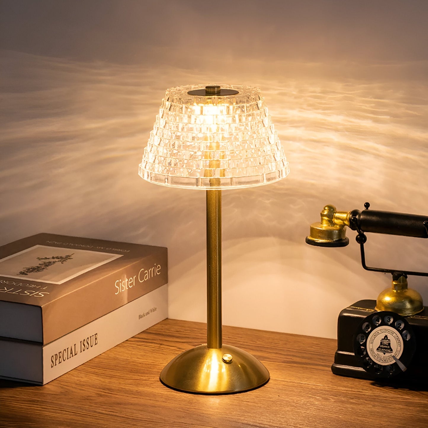 Draadloze Vintage Tafellamp met Glas – Oplaadbare Sfeerverlichting voor Woonkamer & Slaapkamer