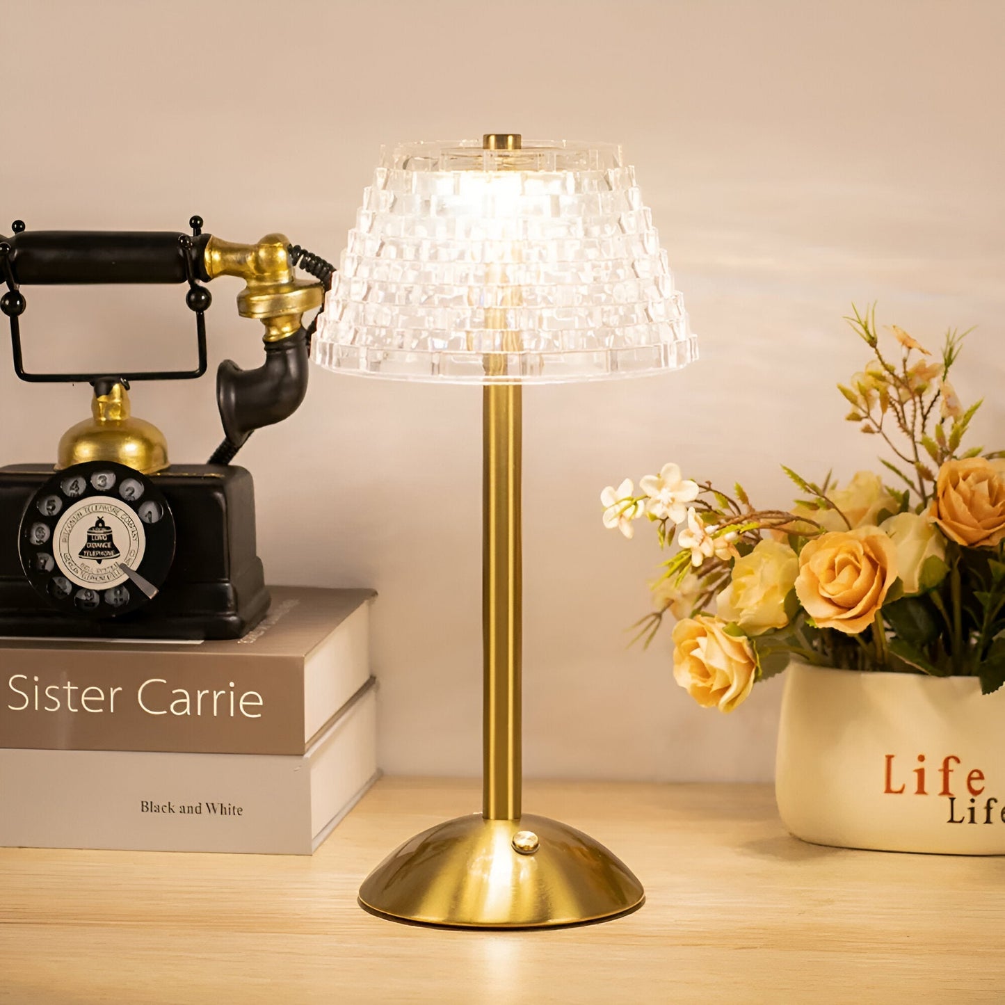 Draadloze Vintage Tafellamp met Glas – Oplaadbare Sfeerverlichting voor Woonkamer & Slaapkamer