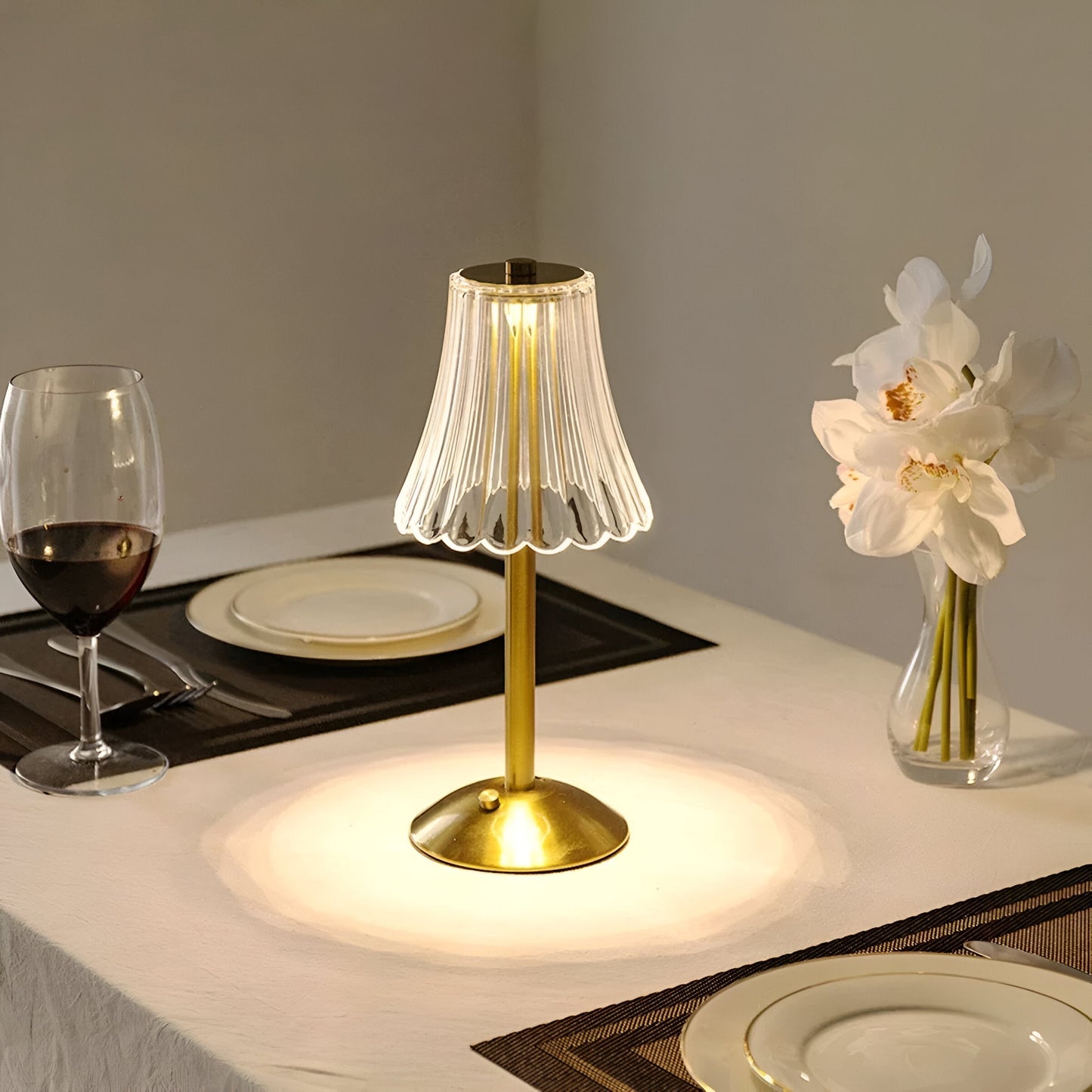 Draadloze Vintage Tafellamp met Glas – Oplaadbare Sfeerverlichting voor Woonkamer & Slaapkamer