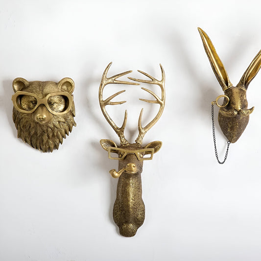 Wandhaak Dierenkop Goud Kapstokhaak Decoratie Wand Resin