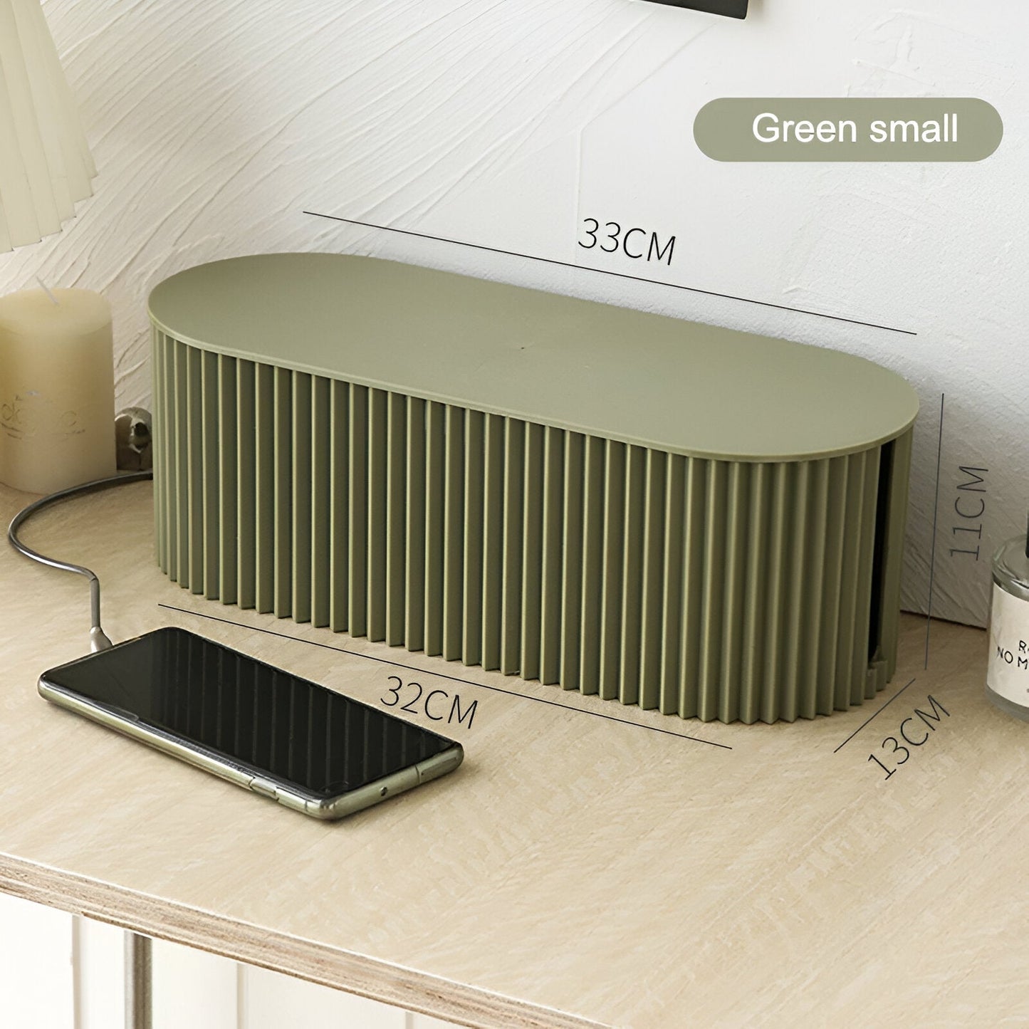 Kabel Opbergbox Met Deksel Geribbeld Design Kunststof 33cm Groen Wit Bruin