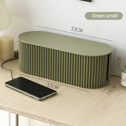 Kabel Opbergbox Met Deksel Geribbeld Design Kunststof 33cm Groen Wit Bruin