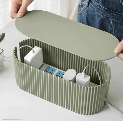 Kabel Opbergbox Met Deksel Geribbeld Design Kunststof 33cm Groen Wit Bruin