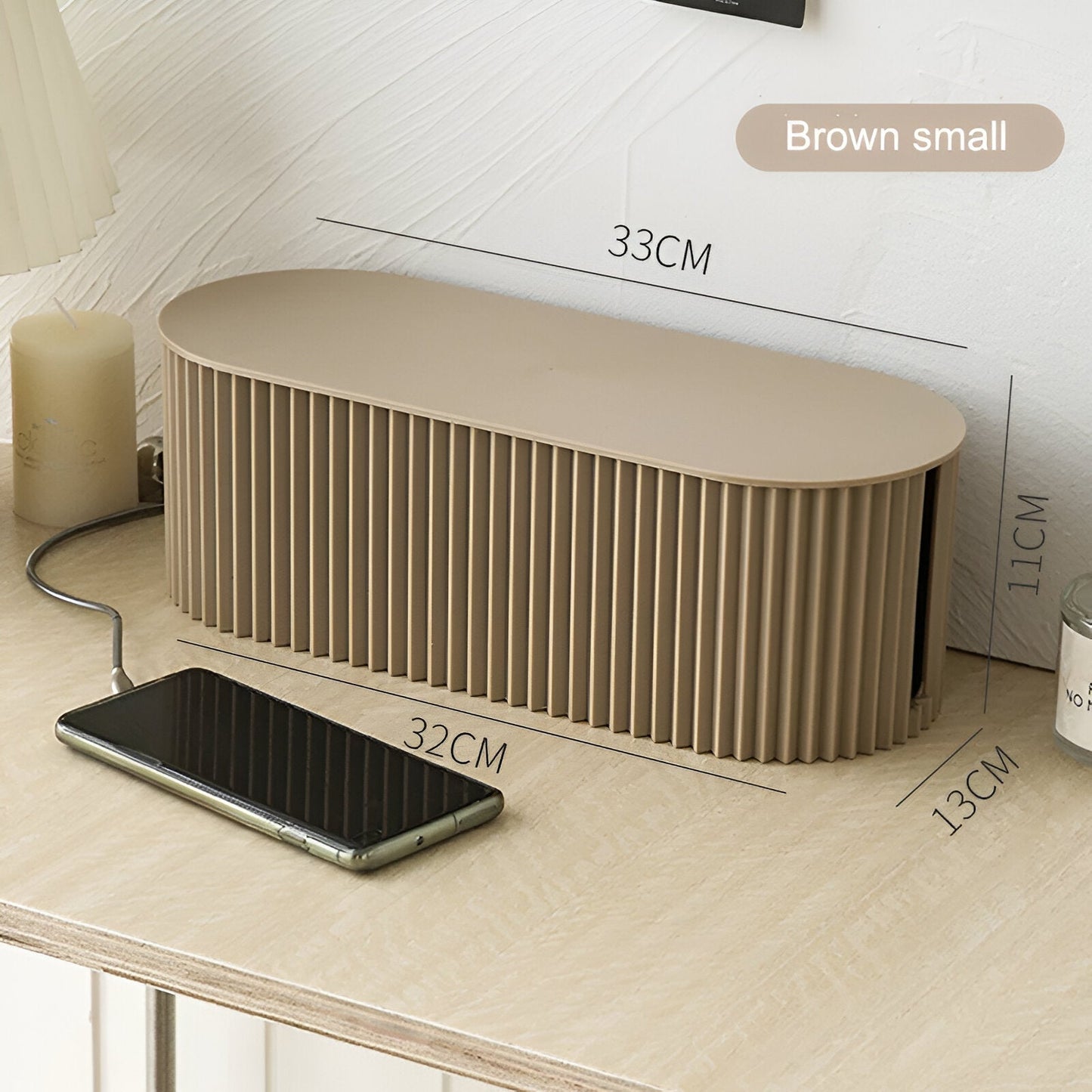 Kabel Opbergbox Met Deksel Geribbeld Design Kunststof 33cm Groen Wit Bruin