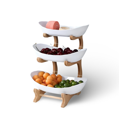 Fruitmand 3 Etages Houten Standaard Met Schalen Keuken Organizer