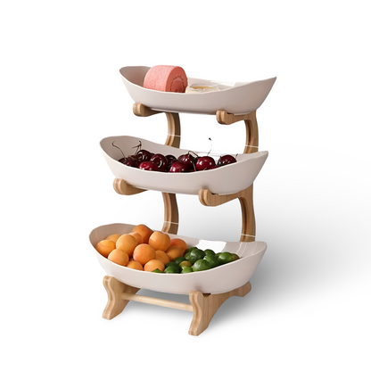 Fruitmand 3 Etages Houten Standaard Met Schalen Keuken Organizer