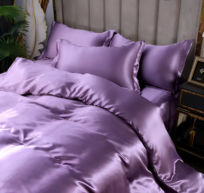Beddengoedset Zijde 70% Mulberry 180gsm Paars Dekbedovertrek Hoeslaken Kussenslopen Luxe Slaapkamer Satijn Look