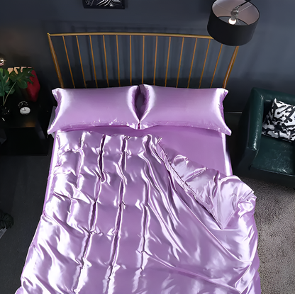 Beddengoedset Zijde 70% Mulberry 180gsm Paars Dekbedovertrek Hoeslaken Kussenslopen Luxe Slaapkamer Satijn Look