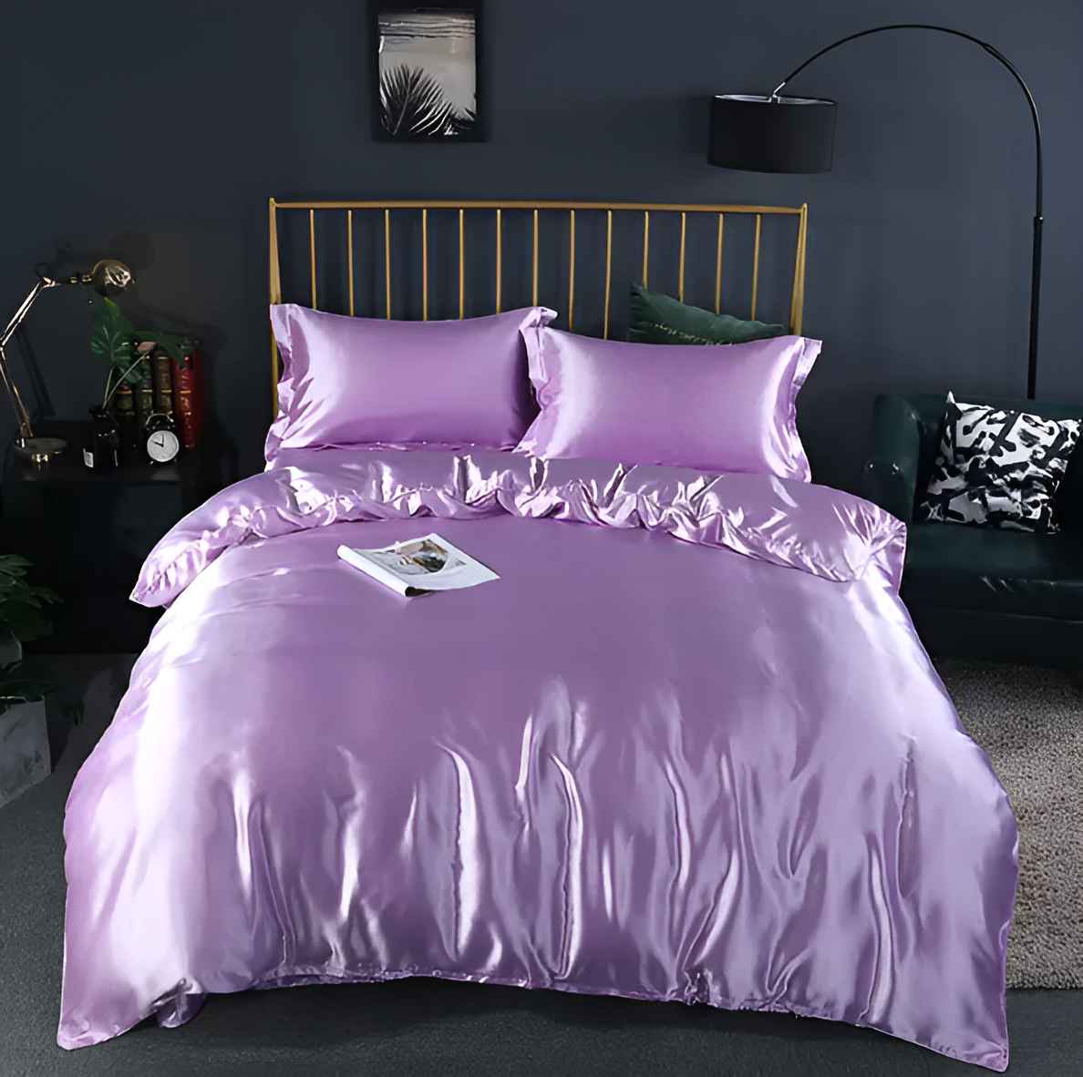 Beddengoedset Zijde 70% Mulberry 180gsm Paars Dekbedovertrek Hoeslaken Kussenslopen Luxe Slaapkamer Satijn Look