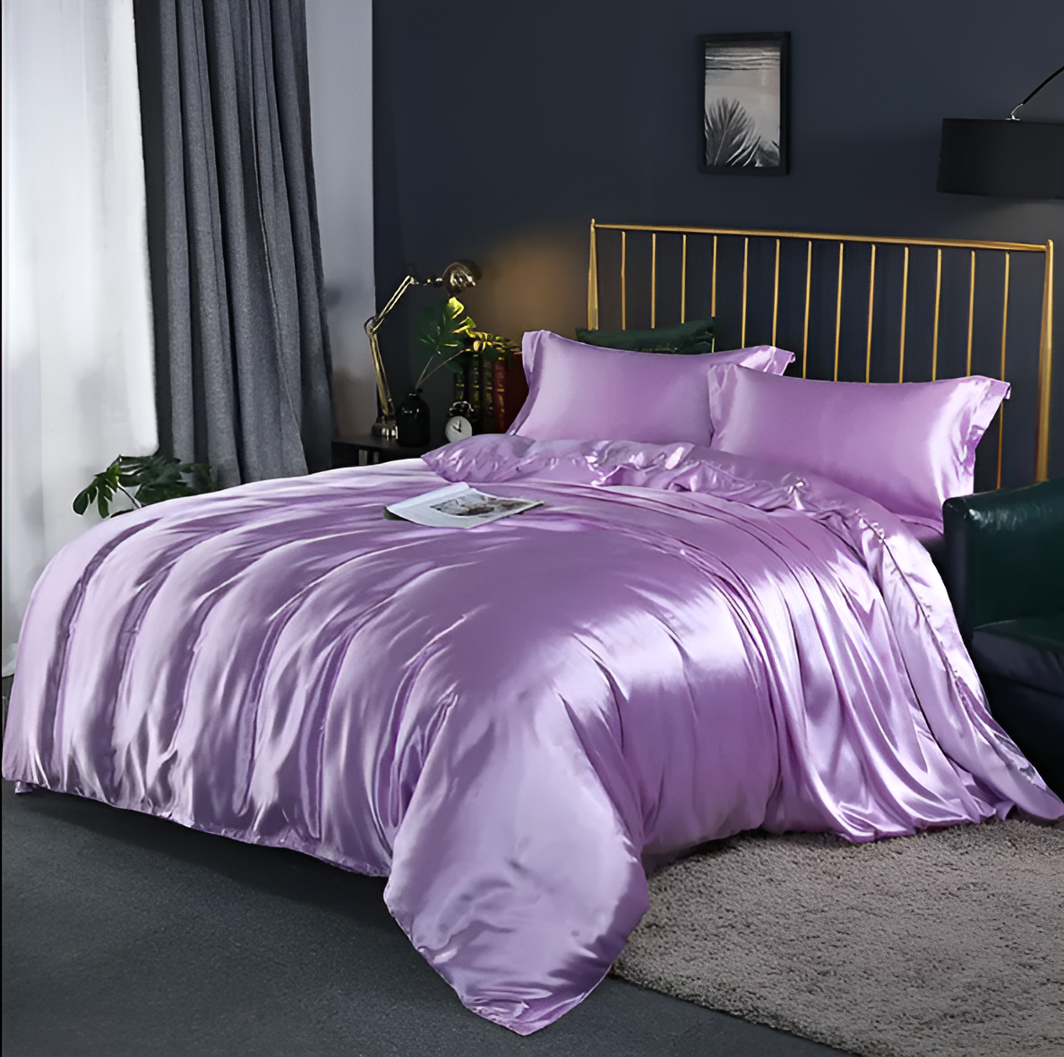 Beddengoedset Zijde 70% Mulberry 180gsm Paars Dekbedovertrek Hoeslaken Kussenslopen Luxe Slaapkamer Satijn Look