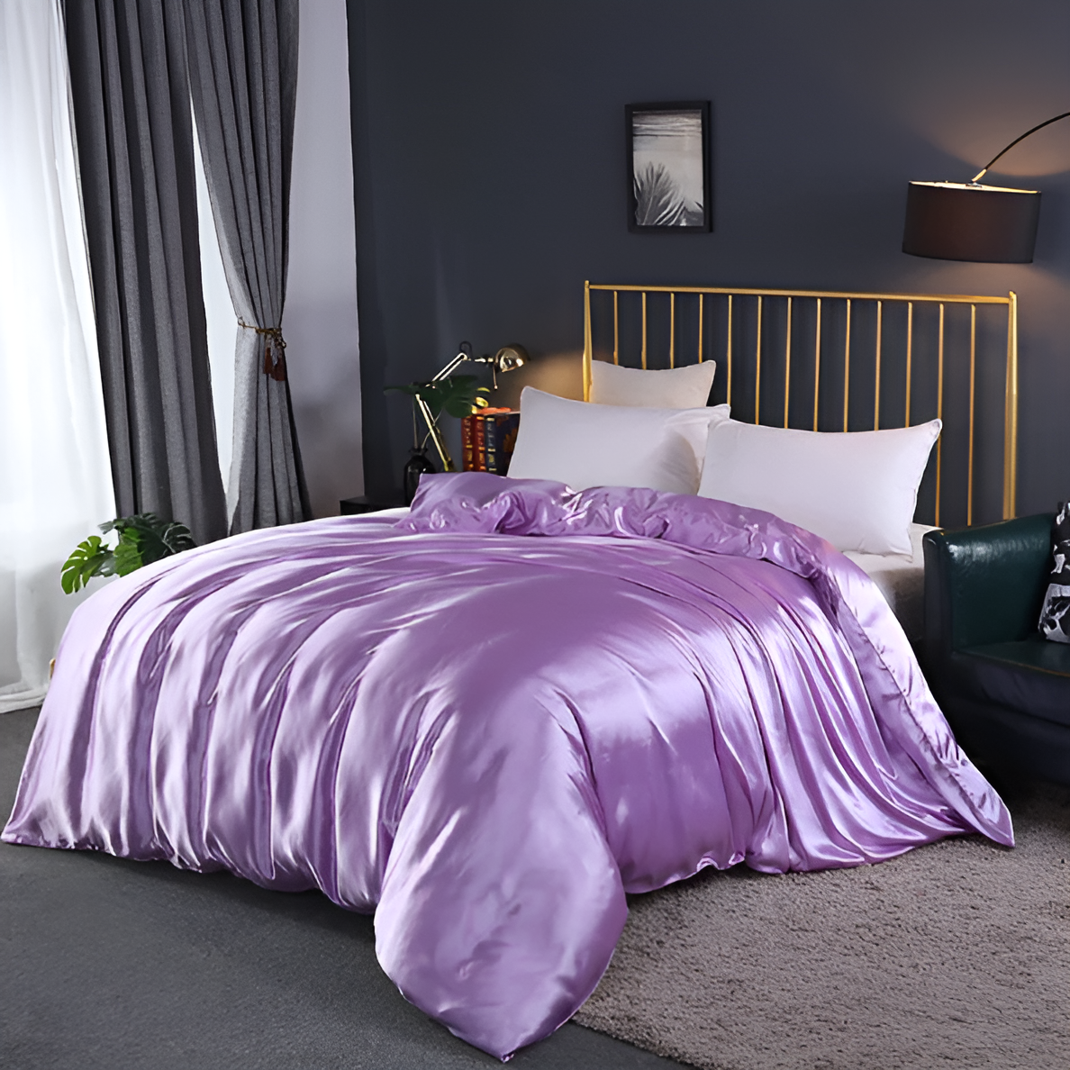 Beddengoedset Zijde 70% Mulberry 180gsm Paars Dekbedovertrek Hoeslaken Kussenslopen Luxe Slaapkamer Satijn Look