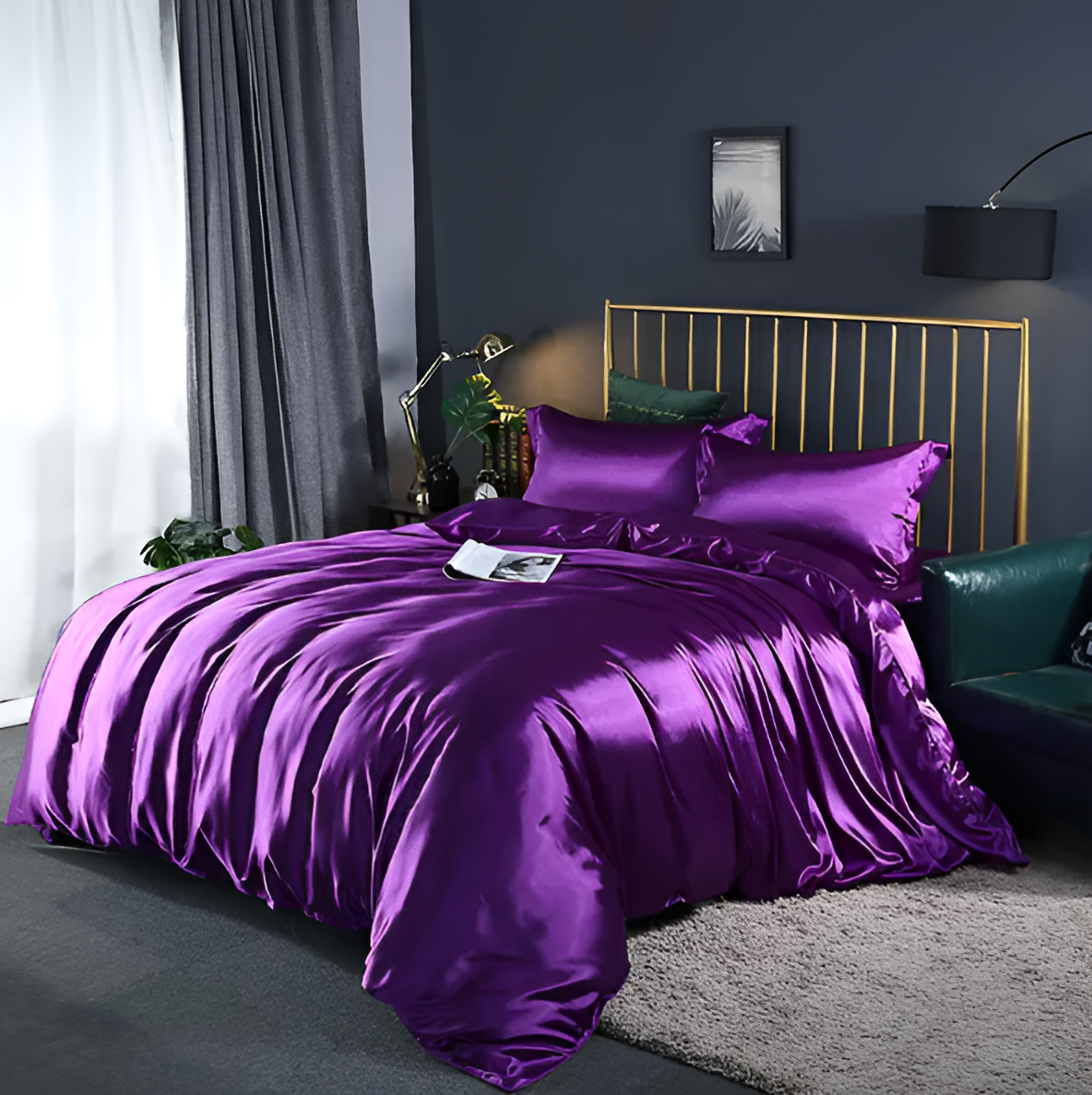 Beddengoedset Zijde 70% Mulberry 180gsm Paars Dekbedovertrek Hoeslaken Kussenslopen Luxe Slaapkamer Satijn Look