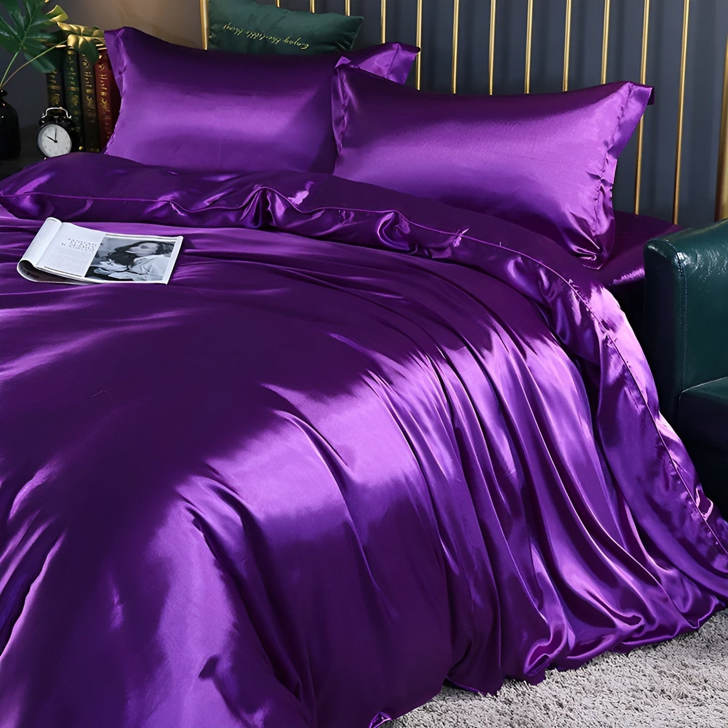 Beddengoedset Zijde 70% Mulberry 180gsm Paars Dekbedovertrek Hoeslaken Kussenslopen Luxe Slaapkamer Satijn Look
