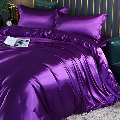Beddengoedset Zijde 70% Mulberry 180gsm Paars Dekbedovertrek Hoeslaken Kussenslopen Luxe Slaapkamer Satijn Look