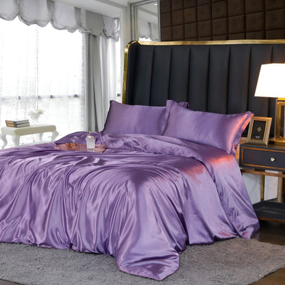 Beddengoedset Zijde 70% Mulberry 180gsm Paars Dekbedovertrek Hoeslaken Kussenslopen Luxe Slaapkamer Satijn Look