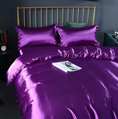 Beddengoedset Zijde 70% Mulberry 180gsm Paars Dekbedovertrek Hoeslaken Kussenslopen Luxe Slaapkamer Satijn Look