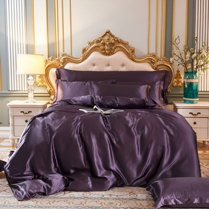 Beddengoedset Zijde 70% Mulberry 180gsm Paars Dekbedovertrek Hoeslaken Kussenslopen Luxe Slaapkamer Satijn Look