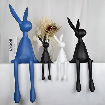 Decoratief Konijn Beeld Zittend Hars Zwart Wit Blauw 18cm 50cm Woonkamer Decoratie
