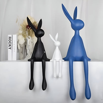 Decoratief Konijn Beeld Zittend Hars Zwart Wit Blauw 18cm 50cm Woonkamer Decoratie