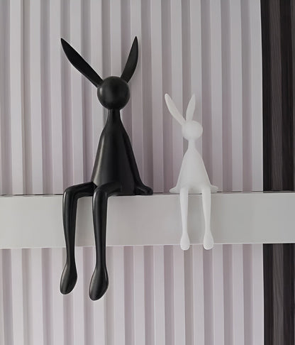 Decoratief Konijn Beeld Zittend Hars Zwart Wit Blauw 18cm 50cm Woonkamer Decoratie