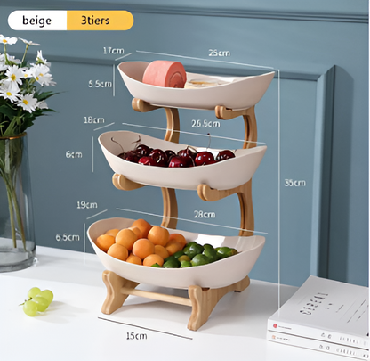 Fruitmand 3 Etages Houten Standaard Met Schalen Keuken Organizer