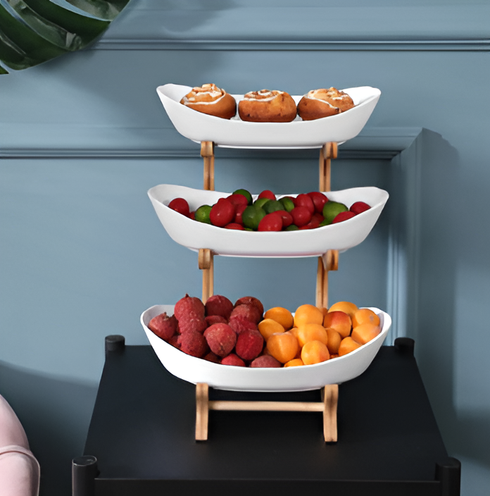 Fruitmand 3 Etages Houten Standaard Met Schalen Keuken Organizer