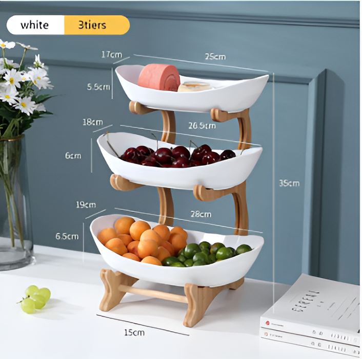 Fruitmand 3 Etages Houten Standaard Met Schalen Keuken Organizer
