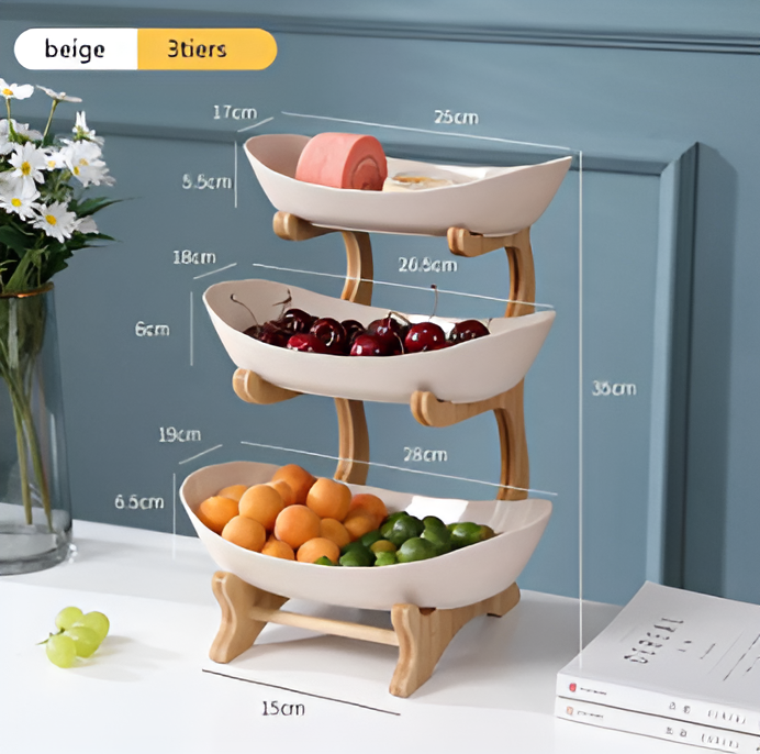Fruitmand 3 Etages Houten Standaard Met Schalen Keuken Organizer