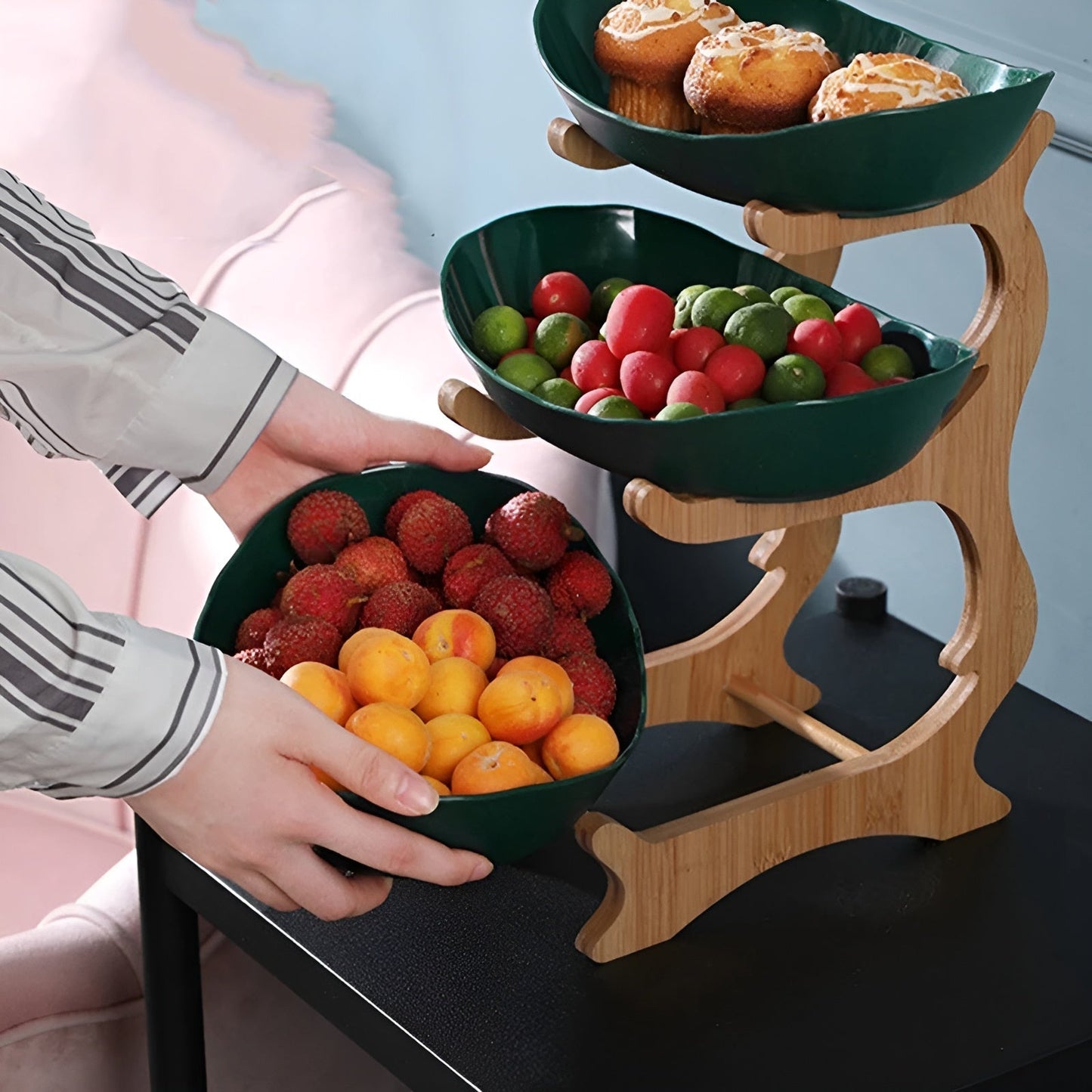 Fruitmand 3 Etages Houten Standaard Met Schalen Keuken Organizer