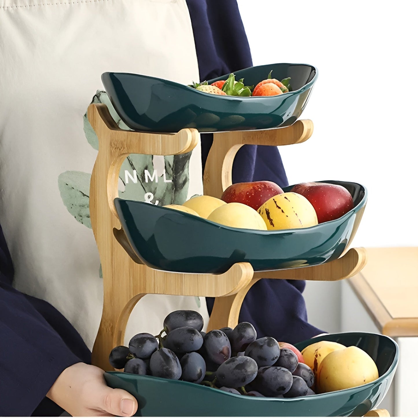 Fruitmand 3 Etages Houten Standaard Met Schalen Keuken Organizer