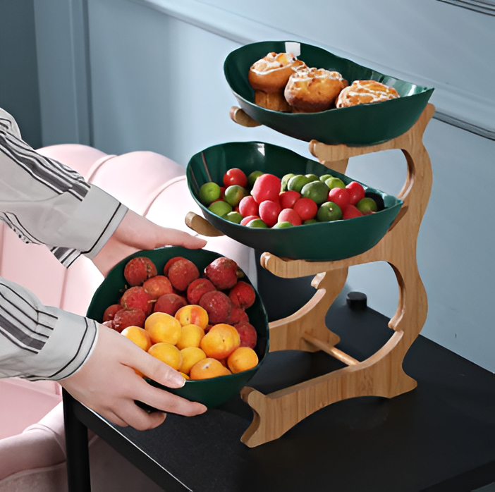 Fruitmand 3 Etages Houten Standaard Met Schalen Keuken Organizer
