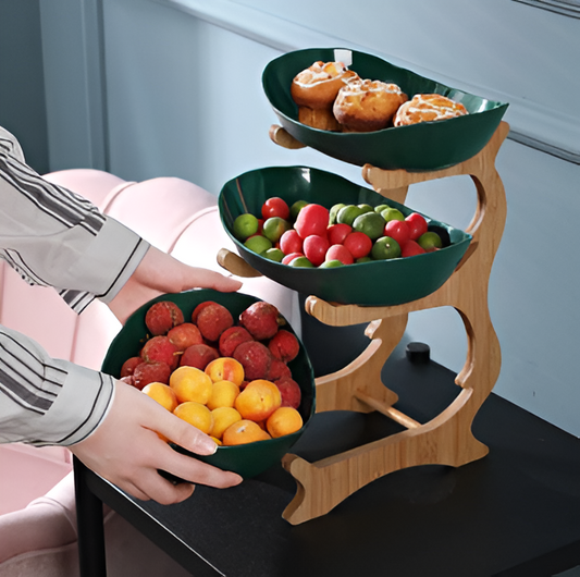 Fruitmand 3 Etages Houten Standaard Met Schalen Keuken Organizer