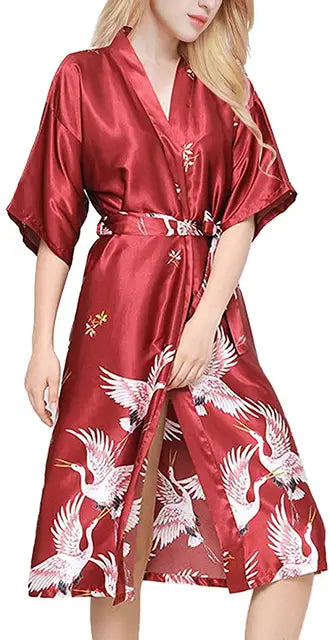 Zwarte Satijnen Kimono Badjas Damesjurk Zomerse Luxe
