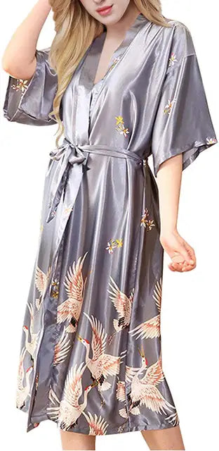Zwarte Satijnen Kimono Badjas Damesjurk Zomerse Luxe